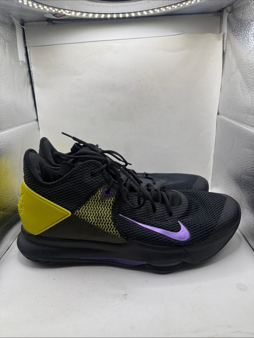 Nike LeBron Witness 4 Black Opti Yellow Voltage Purple Mens 16 Basketball Shoe